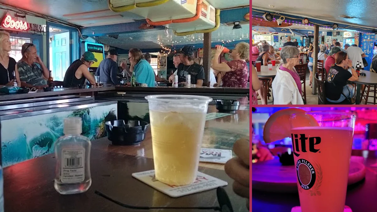 Casual bar seating inside Fisherman's Shack.