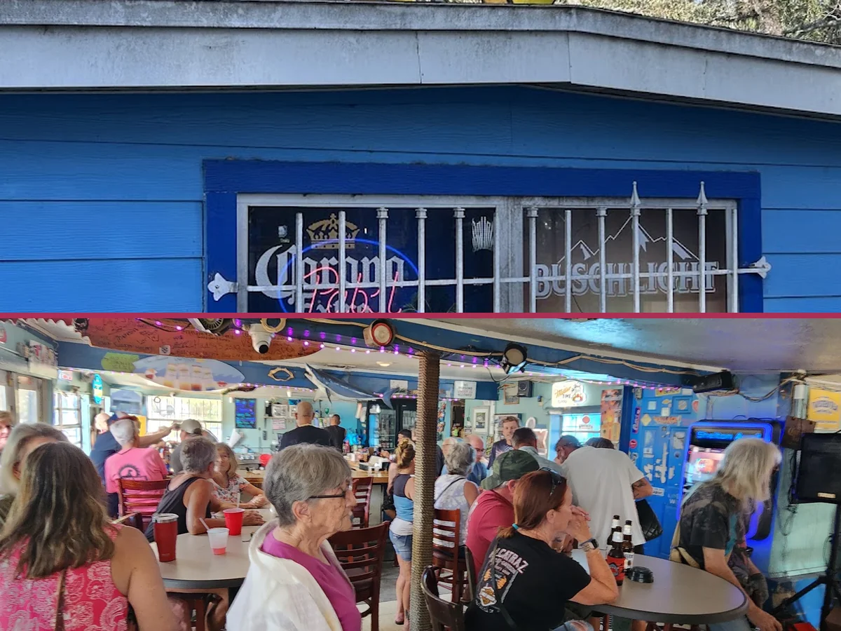 Casual bar seating inside Fisherman's Shack.